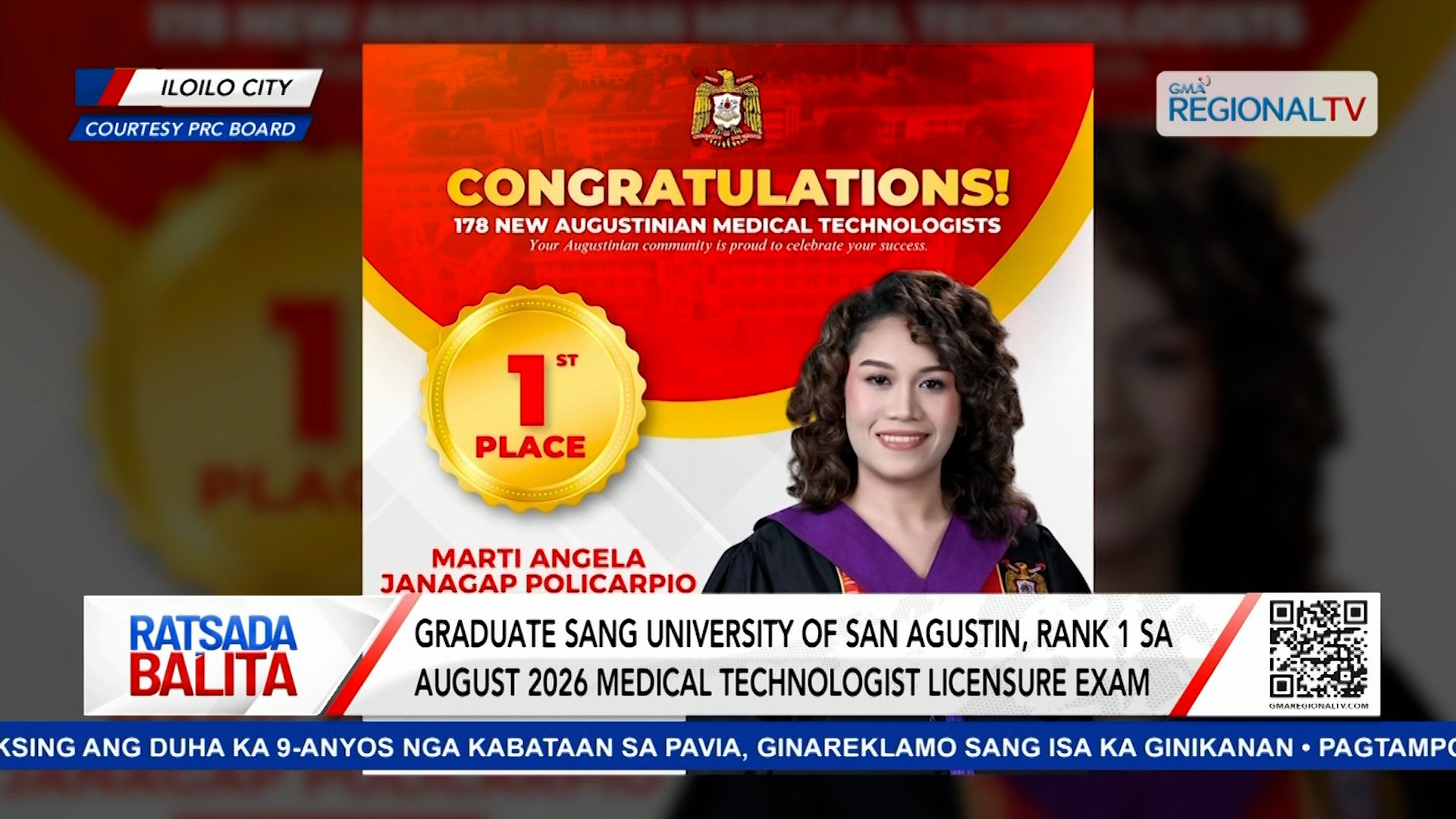Graduate sang University of San Agustin, rank 1 sa Medical Technologist Licensure | Ratsada Balita