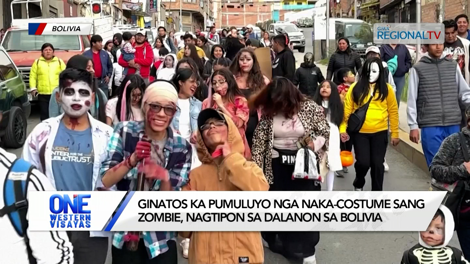 Ginatos ka pumuluyo nga naka-costume sang zombie nagtipon sa dalanon sa Bolivia