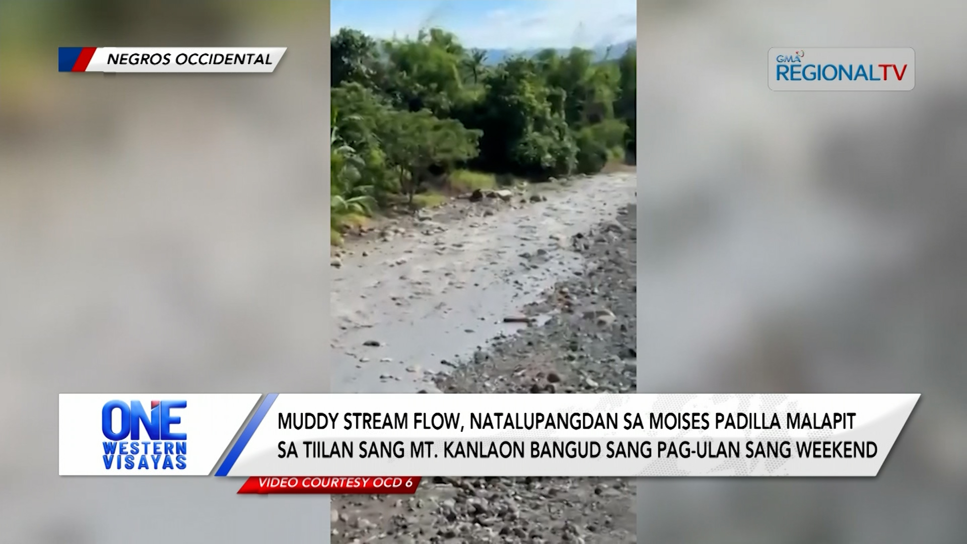 Muddy stream flow, natalupangdan sa Moises Padilla malapit sa Mt. Kanlaon