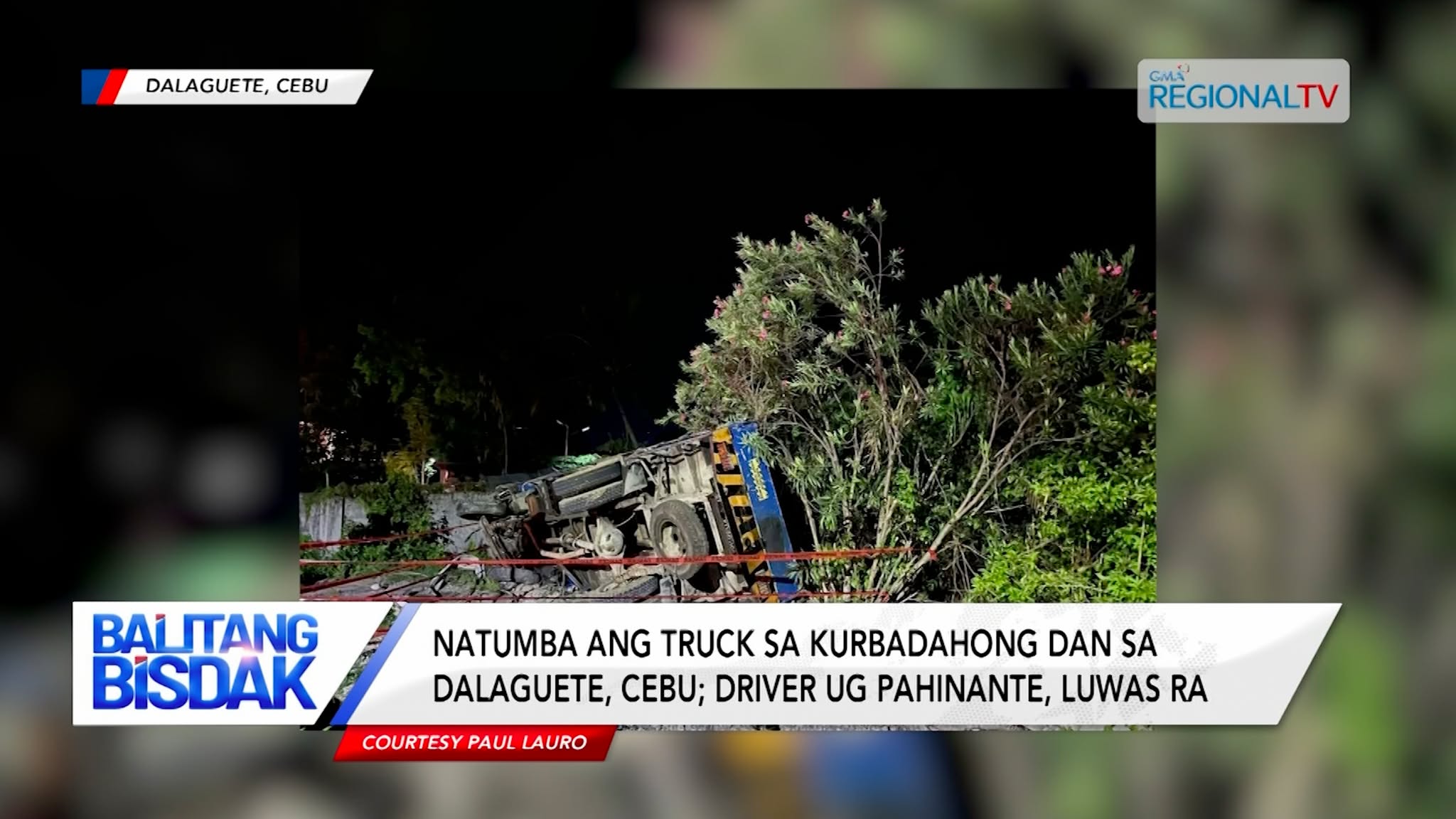 2 angol human matumba ang delivery truck ug milahos sa bung-aw sa Dalaguete, Cebu