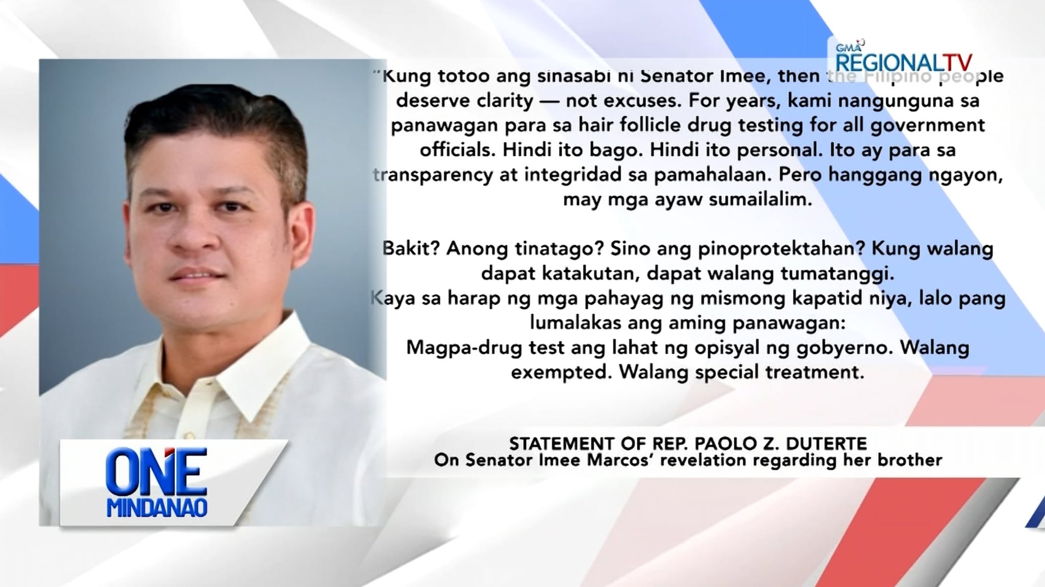 Davao City Rep. Paolo Duterte, nanawagan kang PBBM nga magpa-drug test | One Mindanao