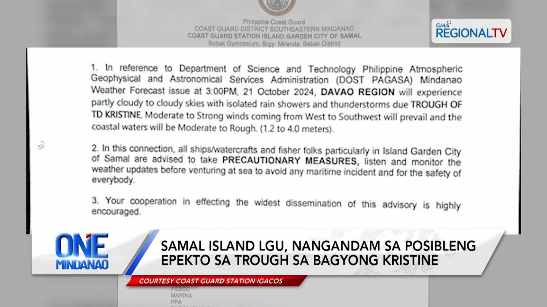 Samal Island LGU, nangandam sa posibleng epekto sa trough sa Bagyong Kristine