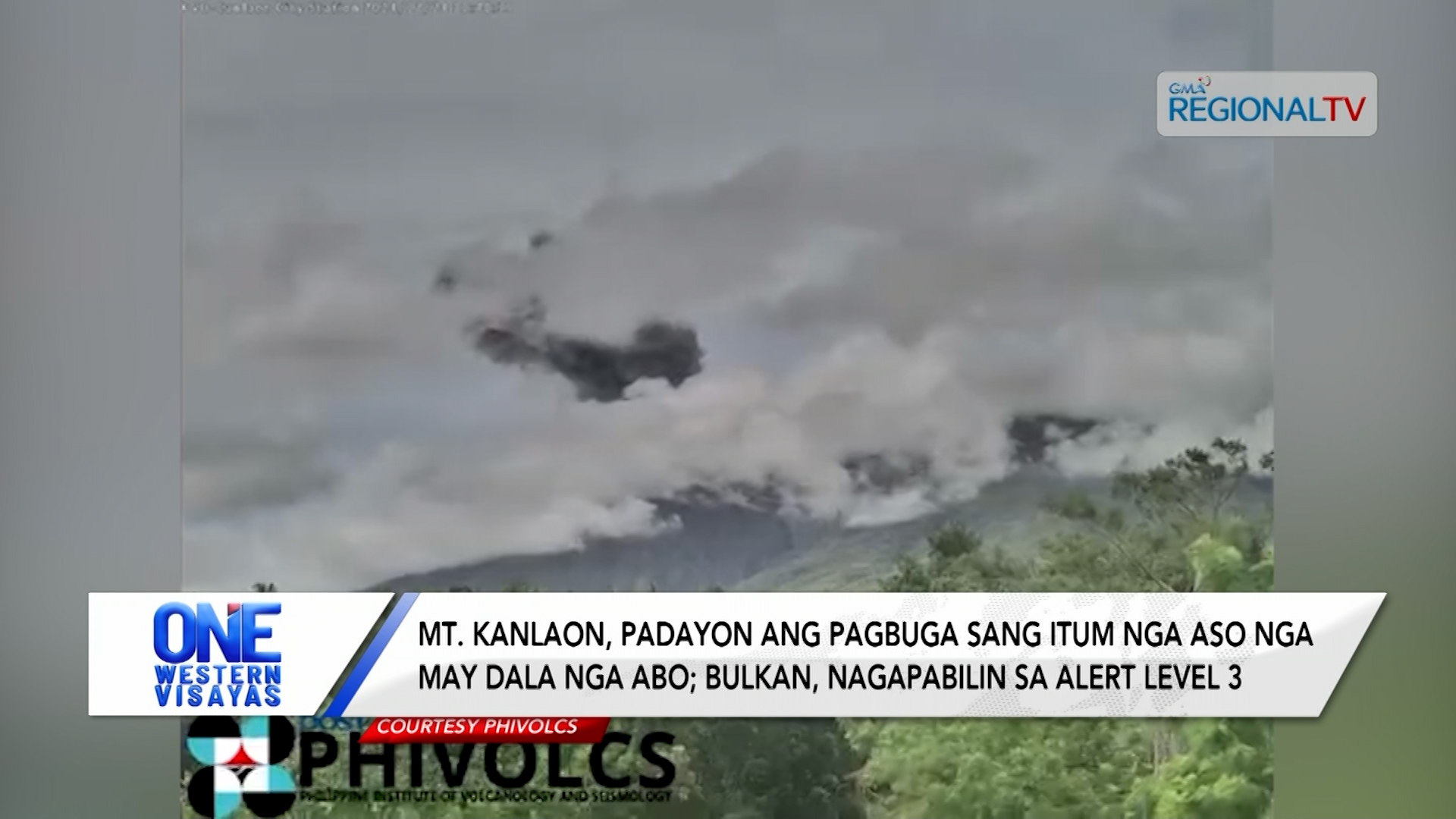 MT. Kanlaon, padayon ang pagbuga sang itum nga aso nga may dala nga abo