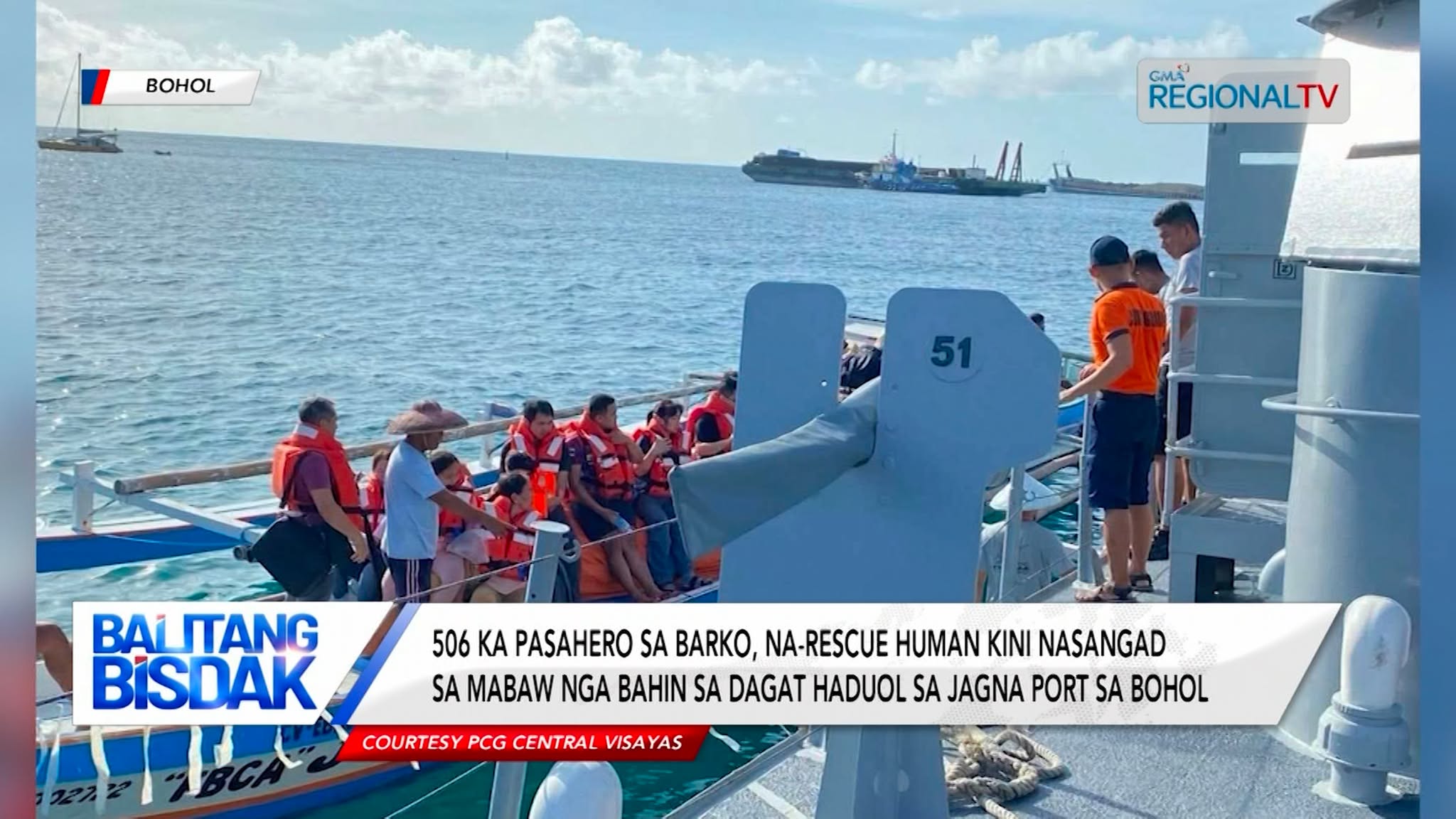 Barko, nasangad sa mabaw’ng bahin sa Jagna Port, Bohol; 506 pasahero, na-rescue