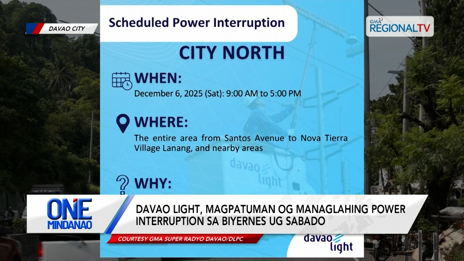 Davao Light, magpatuman og managlahing power interruption sa Biyernes ug Sabado  | One Mindanao