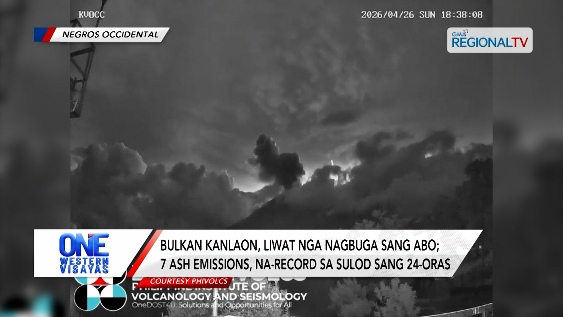Bulkan Kanlaon, liwat nga nagbuga sang abo; 7 ash emissions, na-record | One Western Visayas