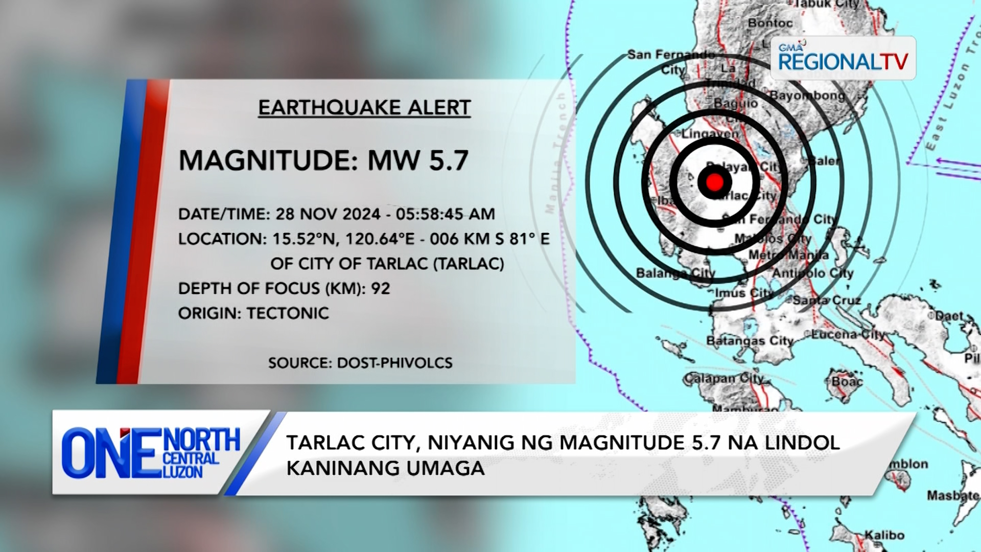 Tarlac City, niyanig ng magnitude 5.7 na lindol kaninang umaga, November 28