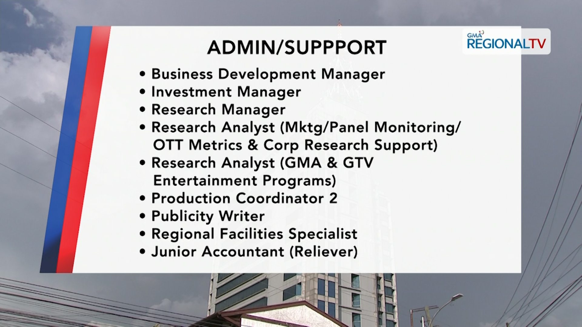 Mga bakante nga posisyon sa GMA Network nga sarang aplayan