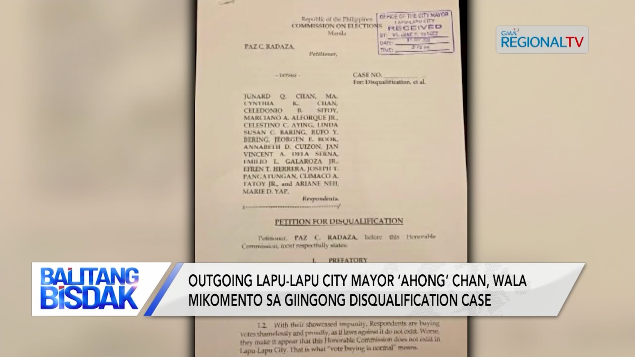 Outgoing Lapu-Lapu City Mayor ‘Ahong’ Chan, wala mikomento sa disqualification case