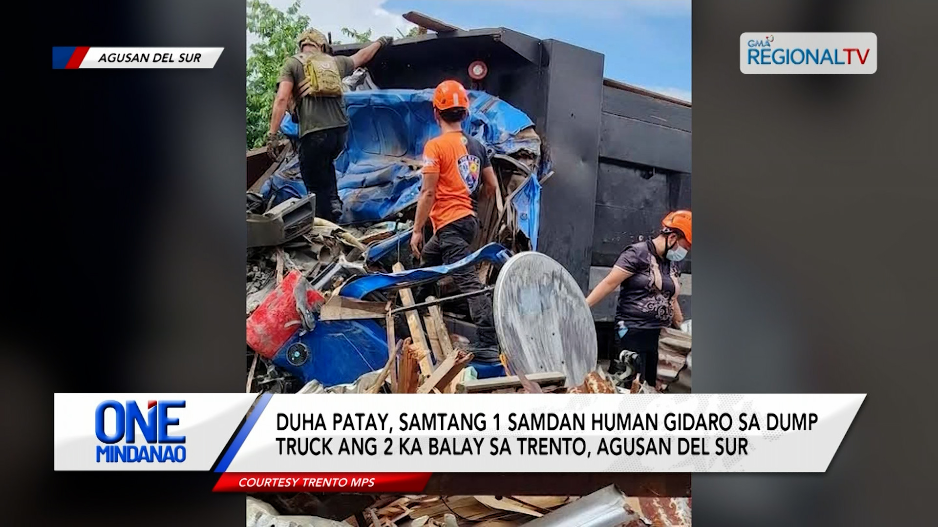 Duha patay, samtang 1 samdan human gidaro sa dump truck ang 2 ka balay