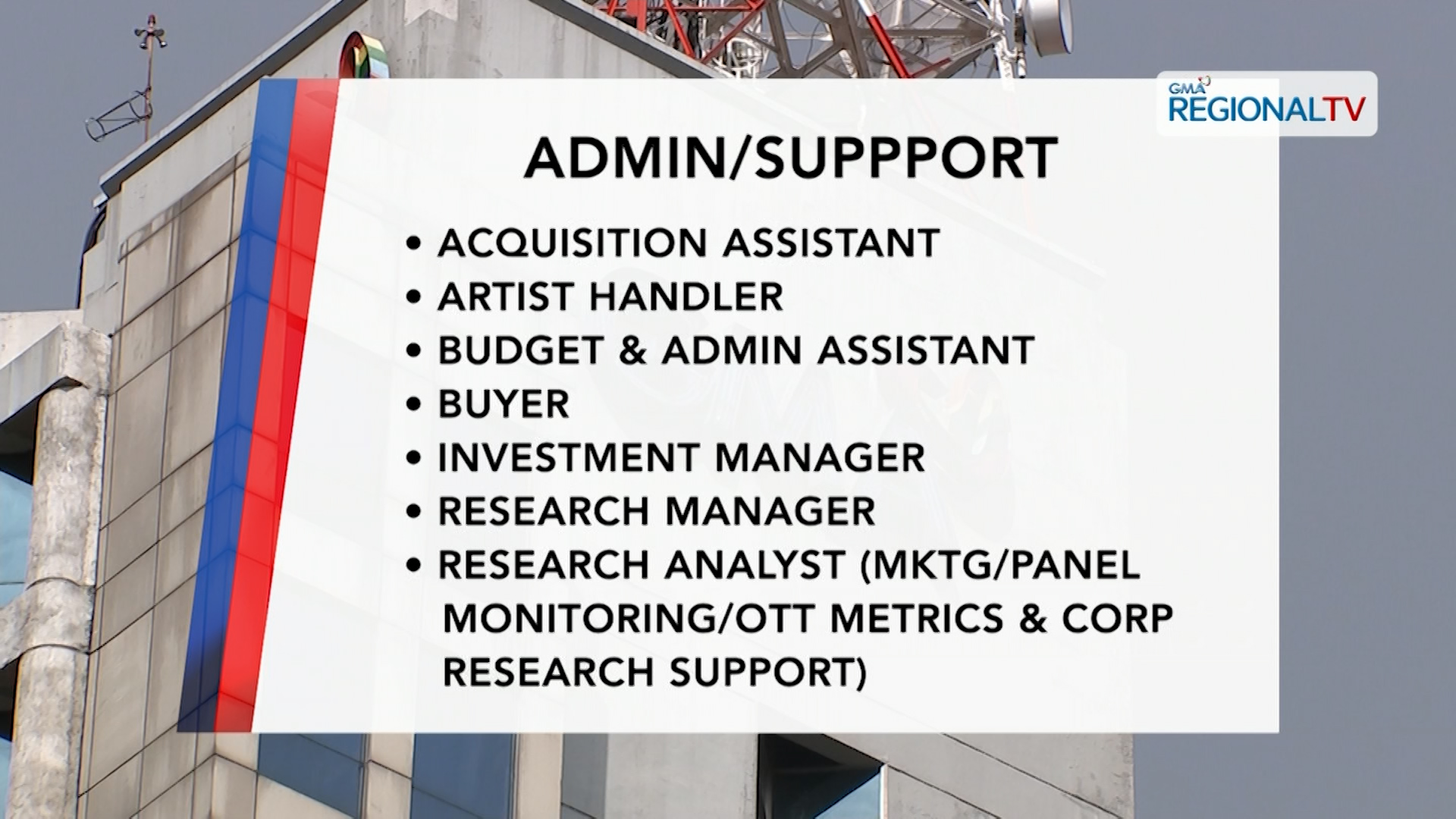 Mga bakante nga posisyon sa GMA Network nga sarang aplayan | One Western Visayas