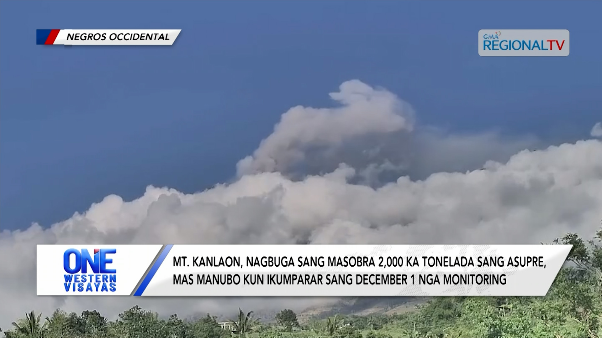 Mt. Kanlaon, nagbuga sang masobra 2,000 ka tonelada sang asupre