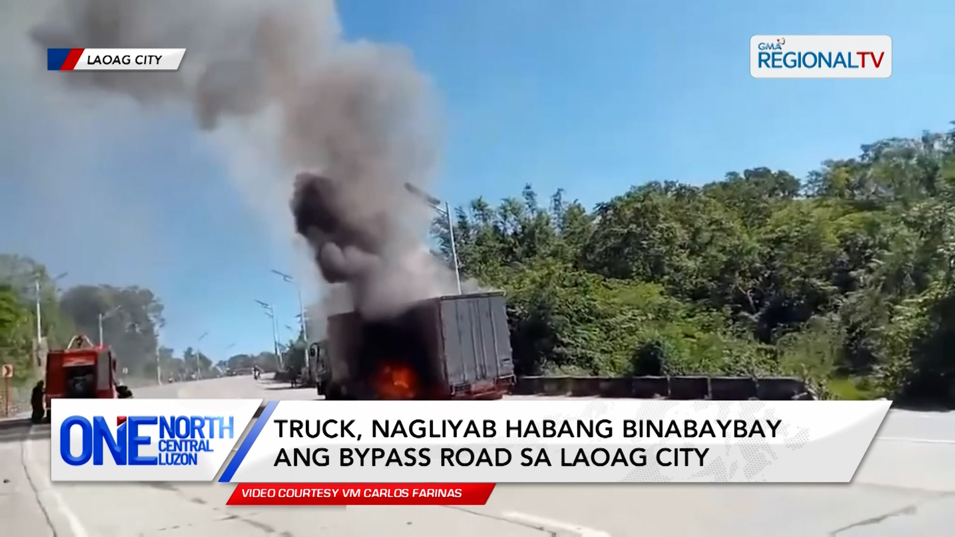 Truck, nagliyab habang binabaybay ang bypass road sa Laoag City