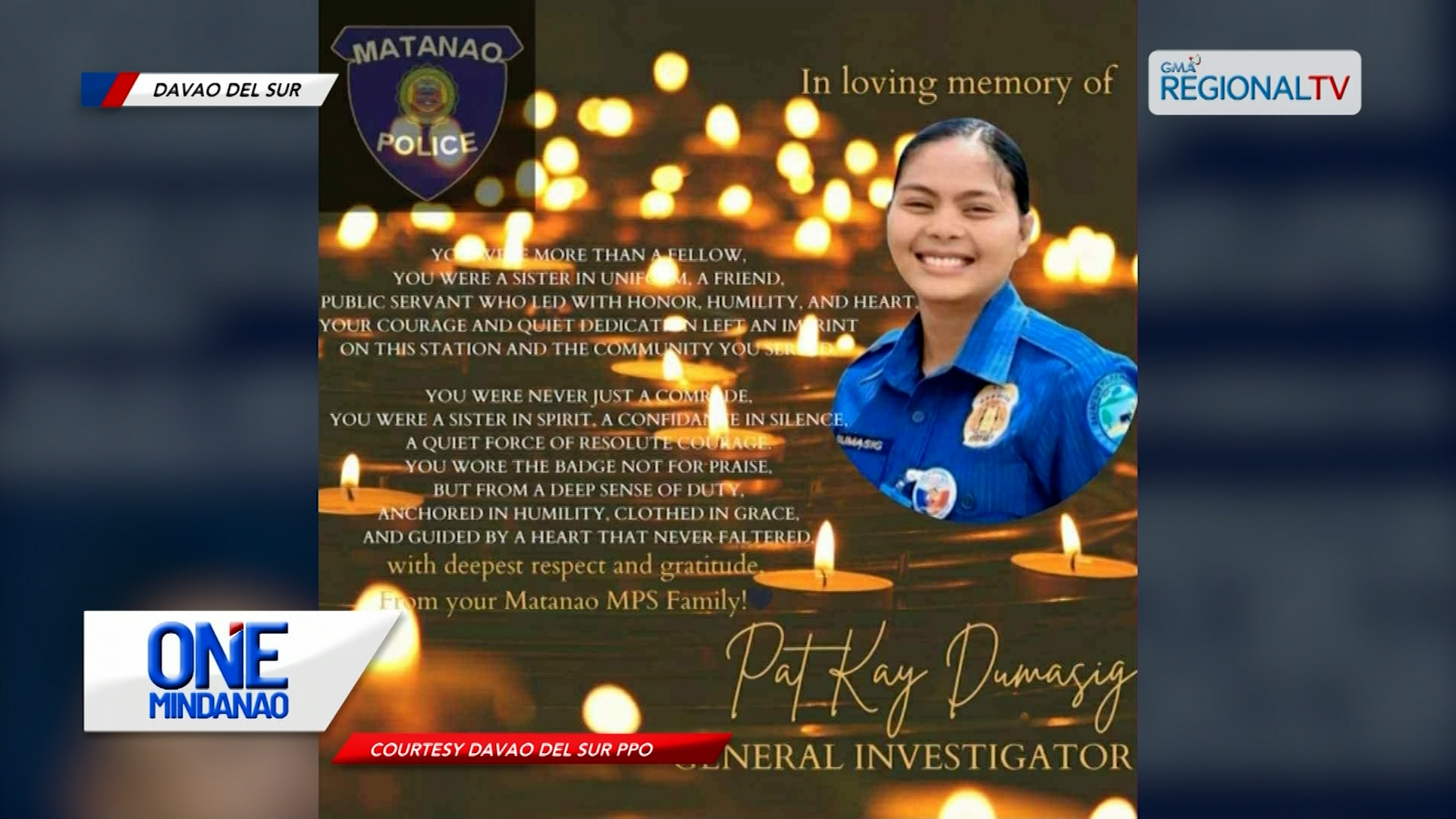 Patrolwoman, patay tungod sa accidental firing sa Matanao Police Station