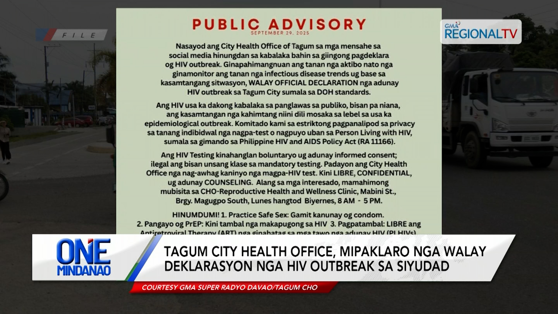 Tagum CHO, mipaklaro nga walay deklarasyon nga HIV outbreak sa siyudad | One Mindanao