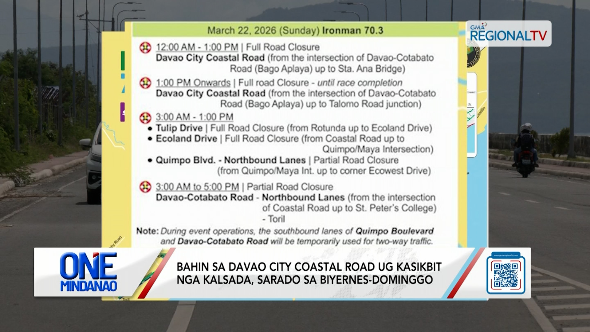 Bahin sa Davao City Coastal Road ug kasikbit nga kalsada, sarado | One Mindanao