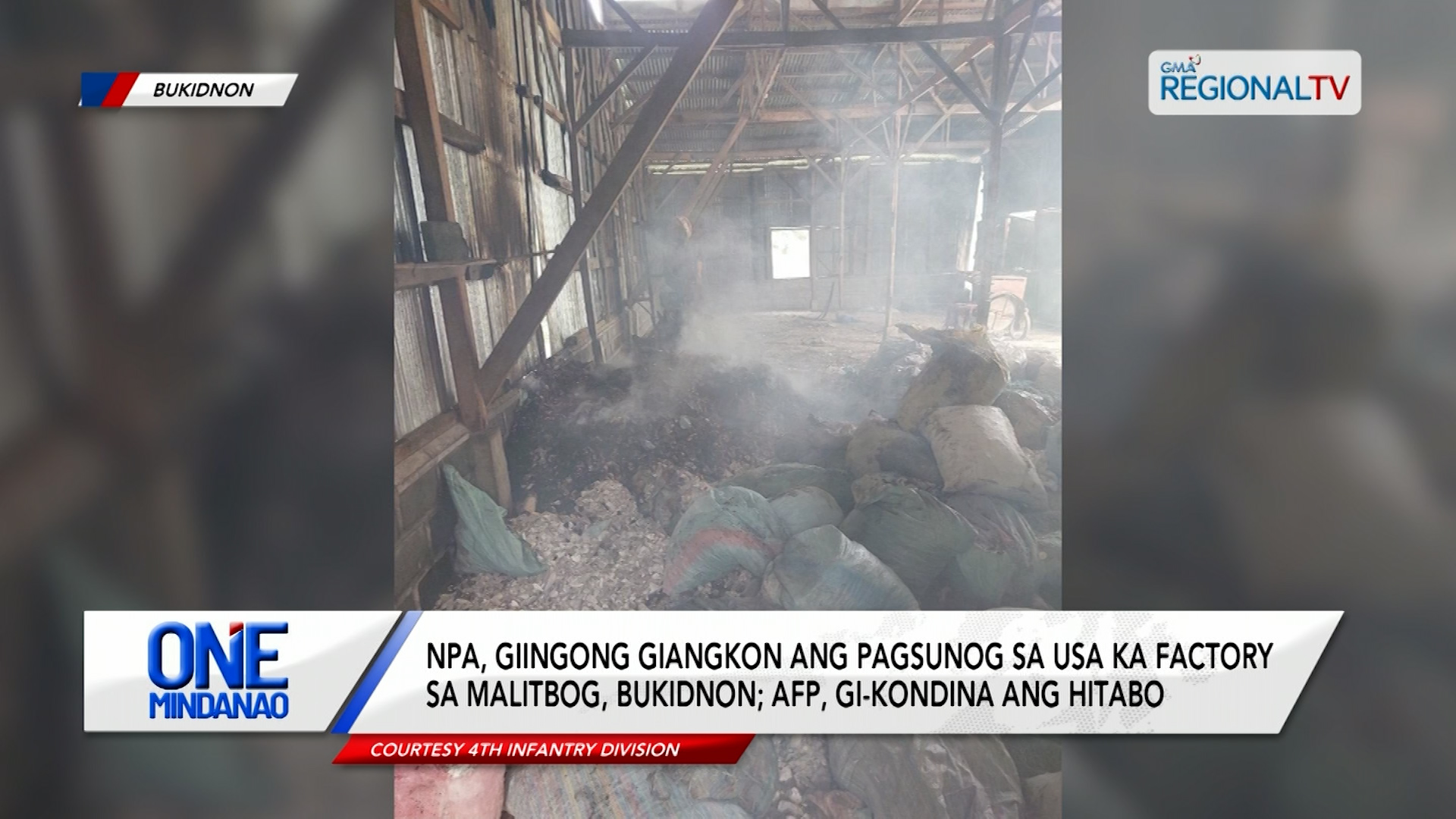 NPA, gisunog sa usa ka factory sa Malitbog, Bukidnon; AFP, gikondina ang hitabo