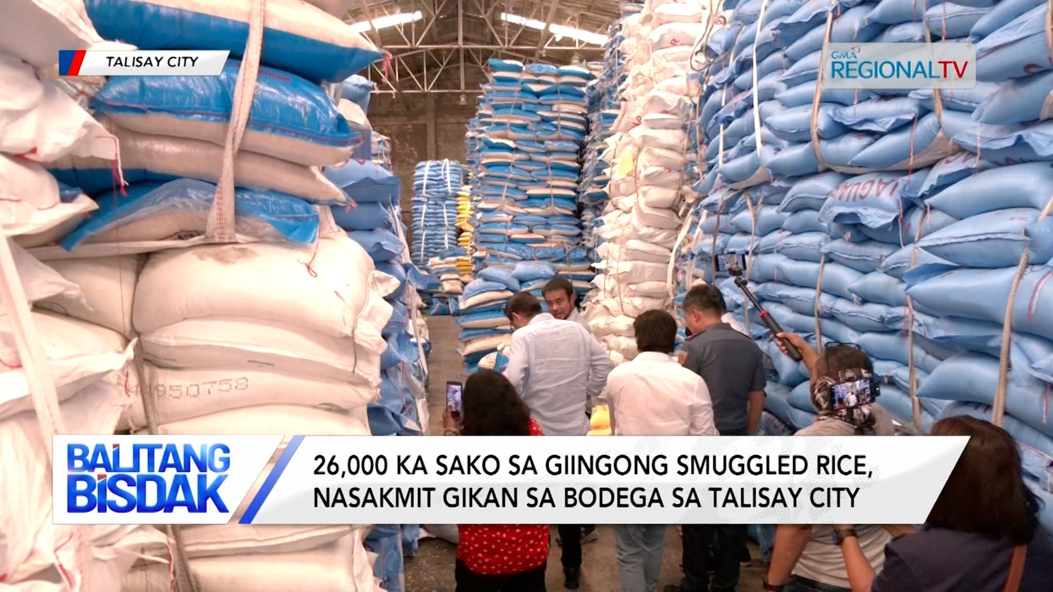 26,000 ka sako sa giingong smuggled rice, nasakmit gikan sa bodega sa Talisay City