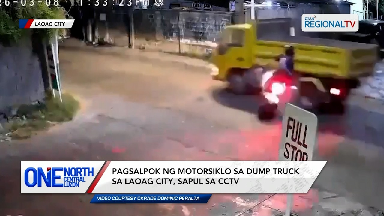Pagsalpok ng motorsiklo sa dump truck sa Laoag City, sapul sa CCTV | One North Central Luzon