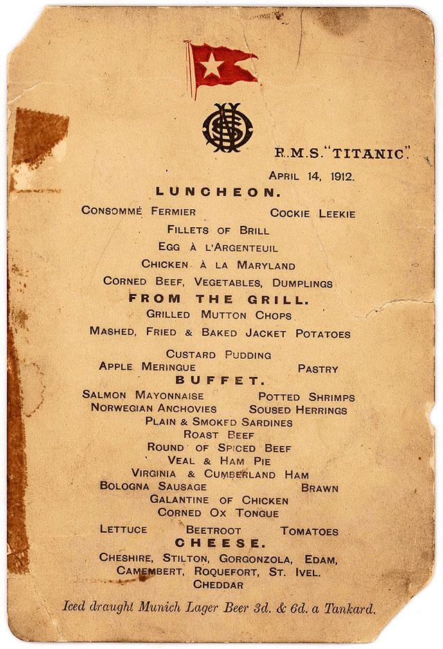 Titanic's last luncheon menu expected to fetch up to $70,000 at auction |  GMA News Online