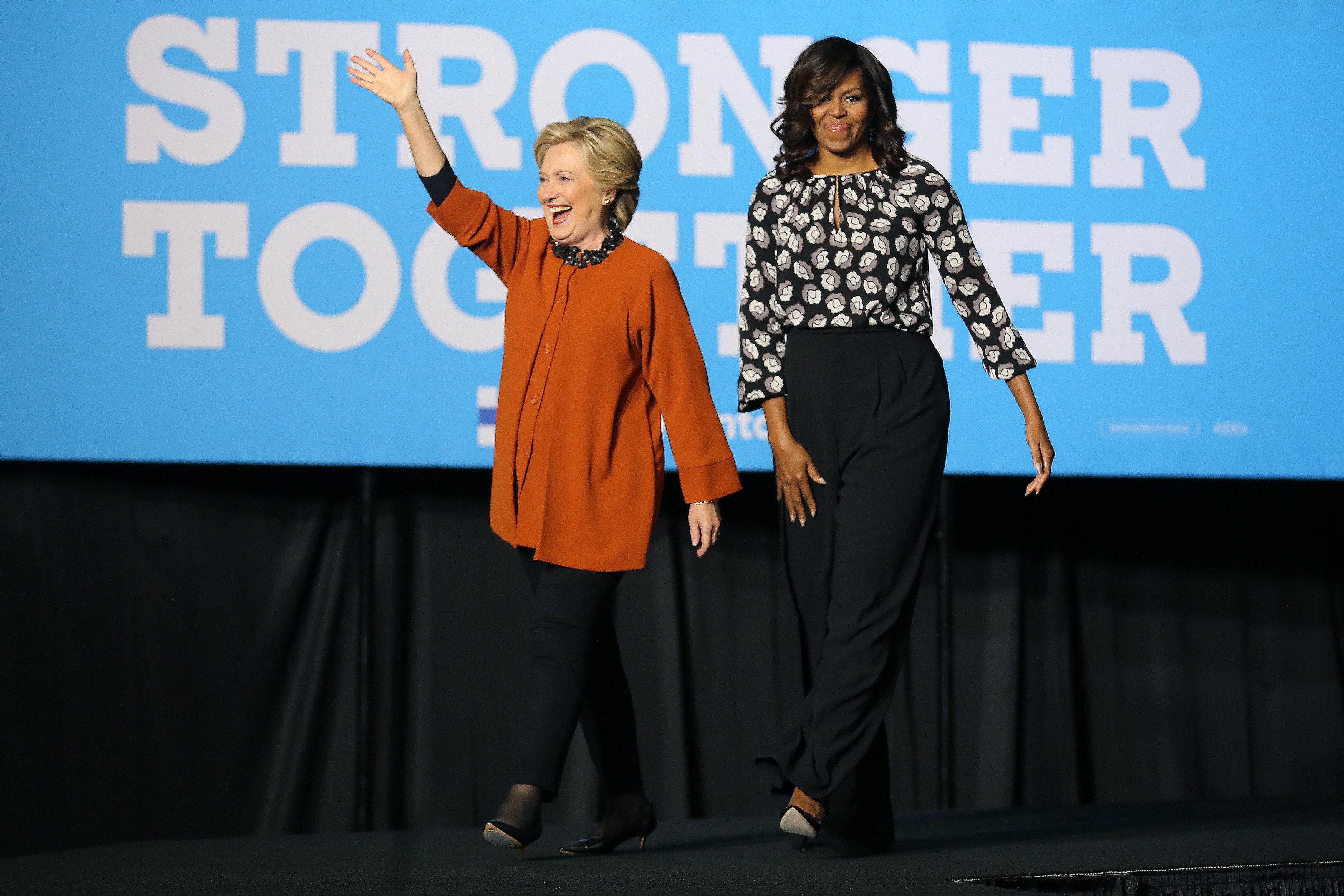 Clinton Michelle Obama Make First Joint Campaign Appearance In Bid To Seek Womens Support 