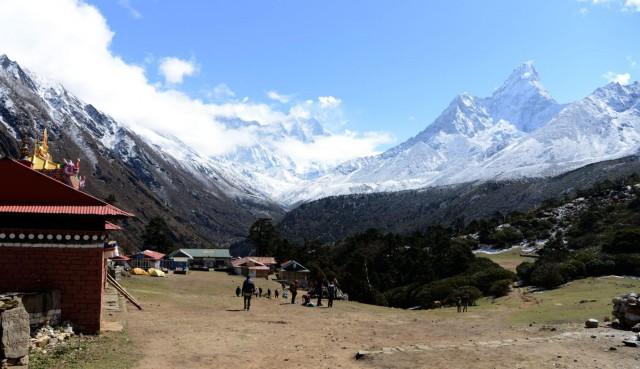 This photograph taken on May 4, 2017, shows a general view of the Mount Everest range from Tengboche some 300 kms north-east of Kathmandu. PRAKASH MATHEMA / AFP