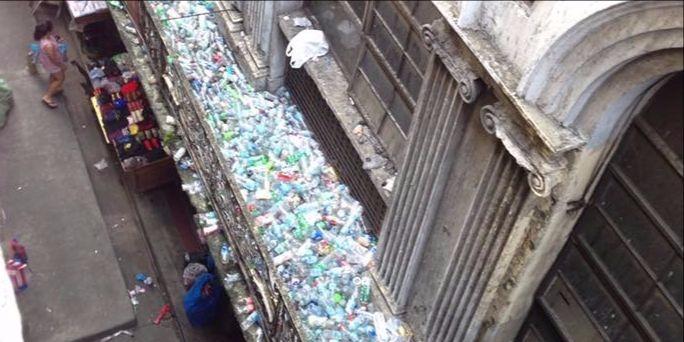 Plastic bottles accumulating on building ledge across LRT station irk ...