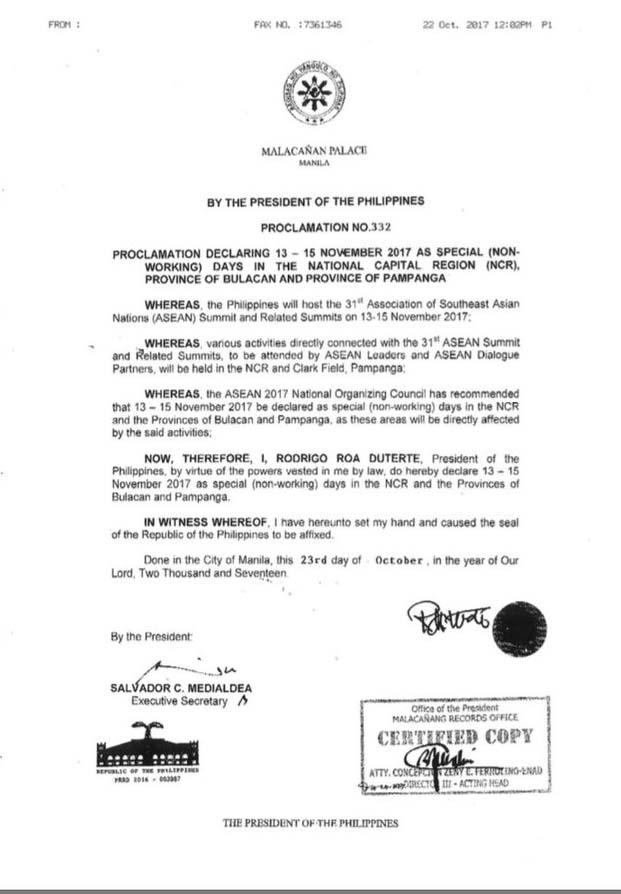 Duterte declares Nov. 13-15 non-working days in NCR, Bulacan, Pampanga ...