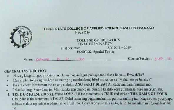 ‘Love you’ for true, for false: Hugot-inspired exam goes viral | GMA ...