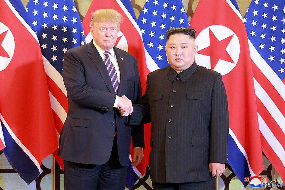 Donald Trump and Kim Jong Un meet at US-North Korea summit in 2019