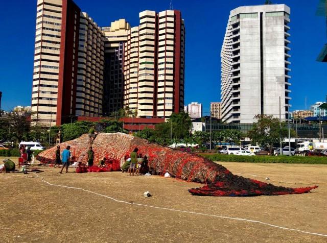 A whale made of plastic is on display at the Cultural Center of the Philippines grounds as a reminder for people to stop using plastic. PHOTO BY GMA NEWS' IAN CRUZ