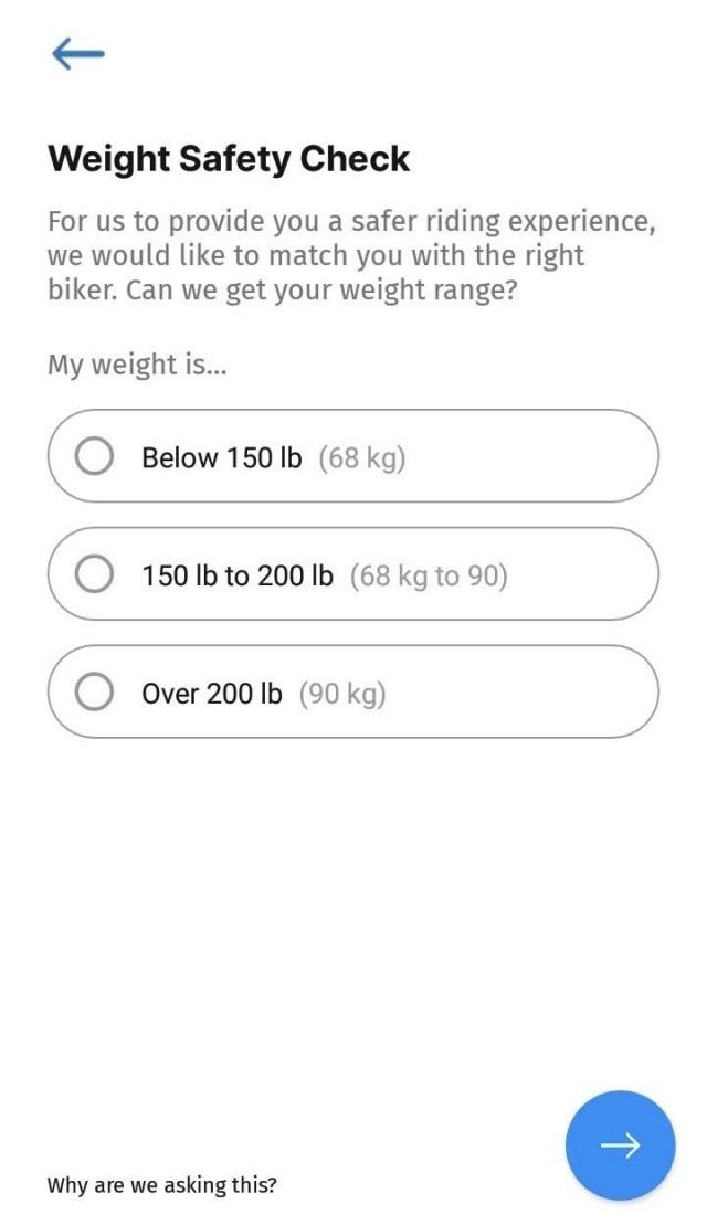 Angkas now asks for your weight.