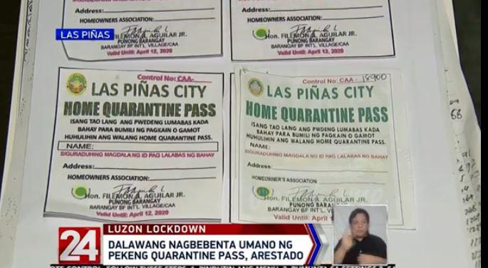 Two nabbed in Las Pinas for selling fake quarantine passes | GMA News ...