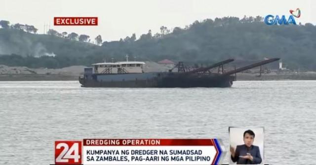 Dredger that ran aground in Zambales owned by Filipino firm