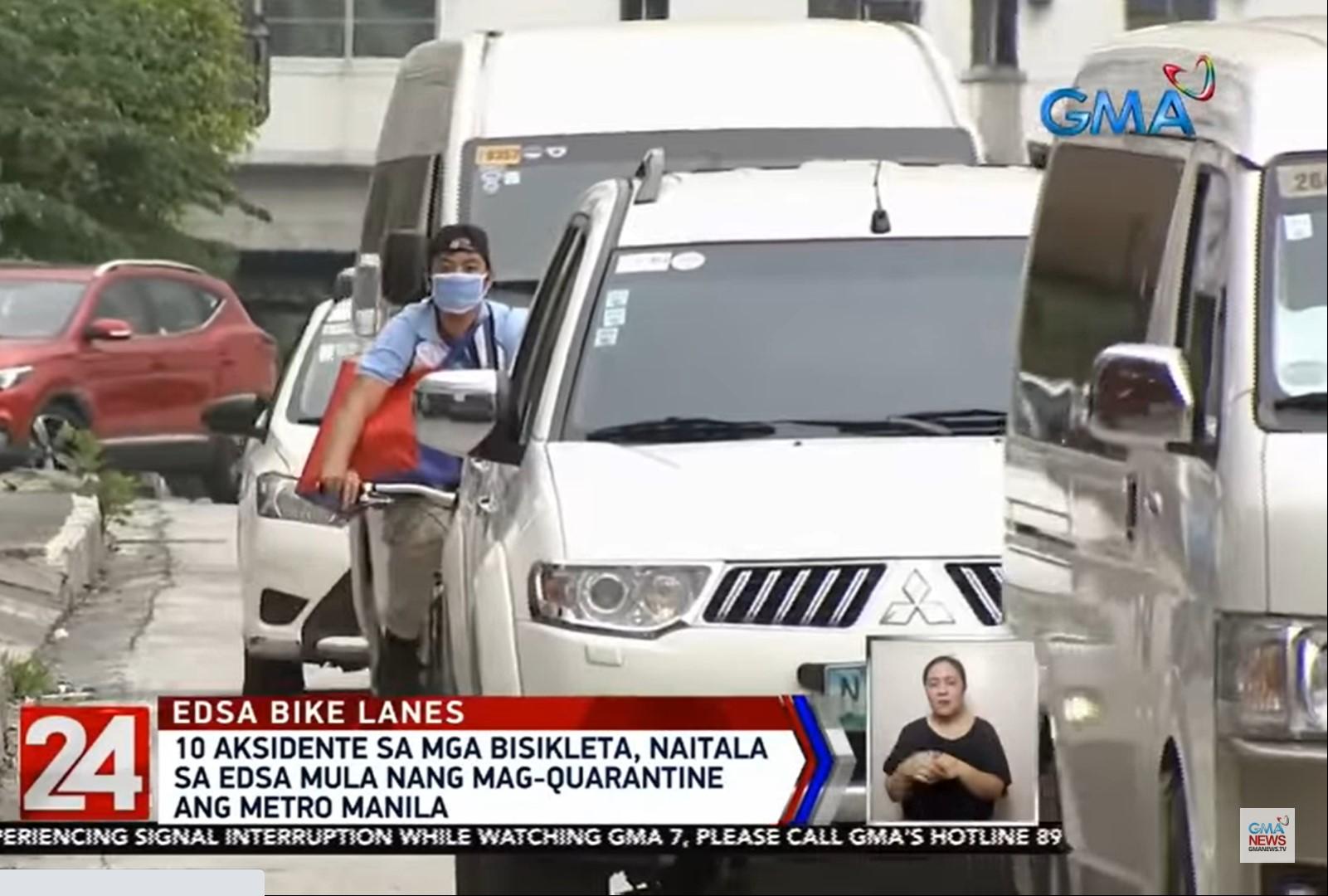 Cyclists share EDSA bike lanes with SUVs, trucks | GMA News Online