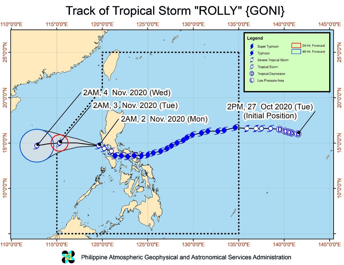 Signal No. 1 up over parts of Luzon as Rolly continues to traverse West Philippine Sea