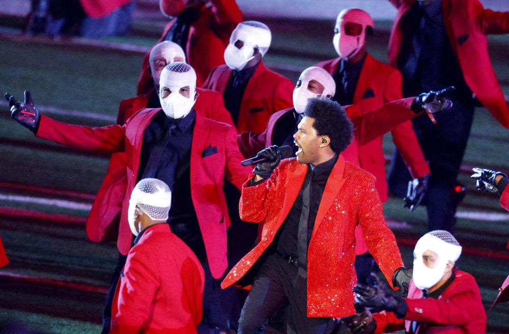 The Weeknd performs 'Blinding Lights' at the Superbowl halftime show