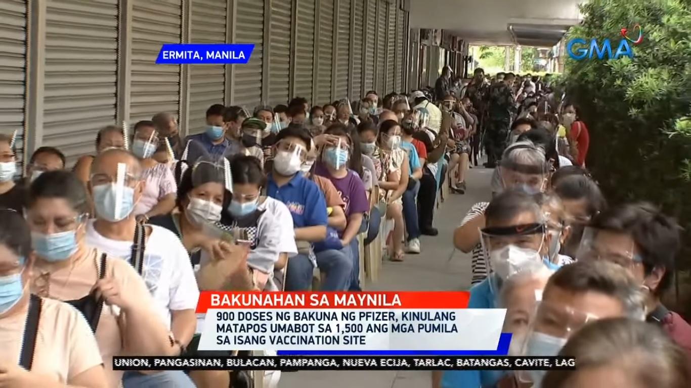 1,500 queue for 900 Pfizer jabs at Manila vaccine site | GMA News Online