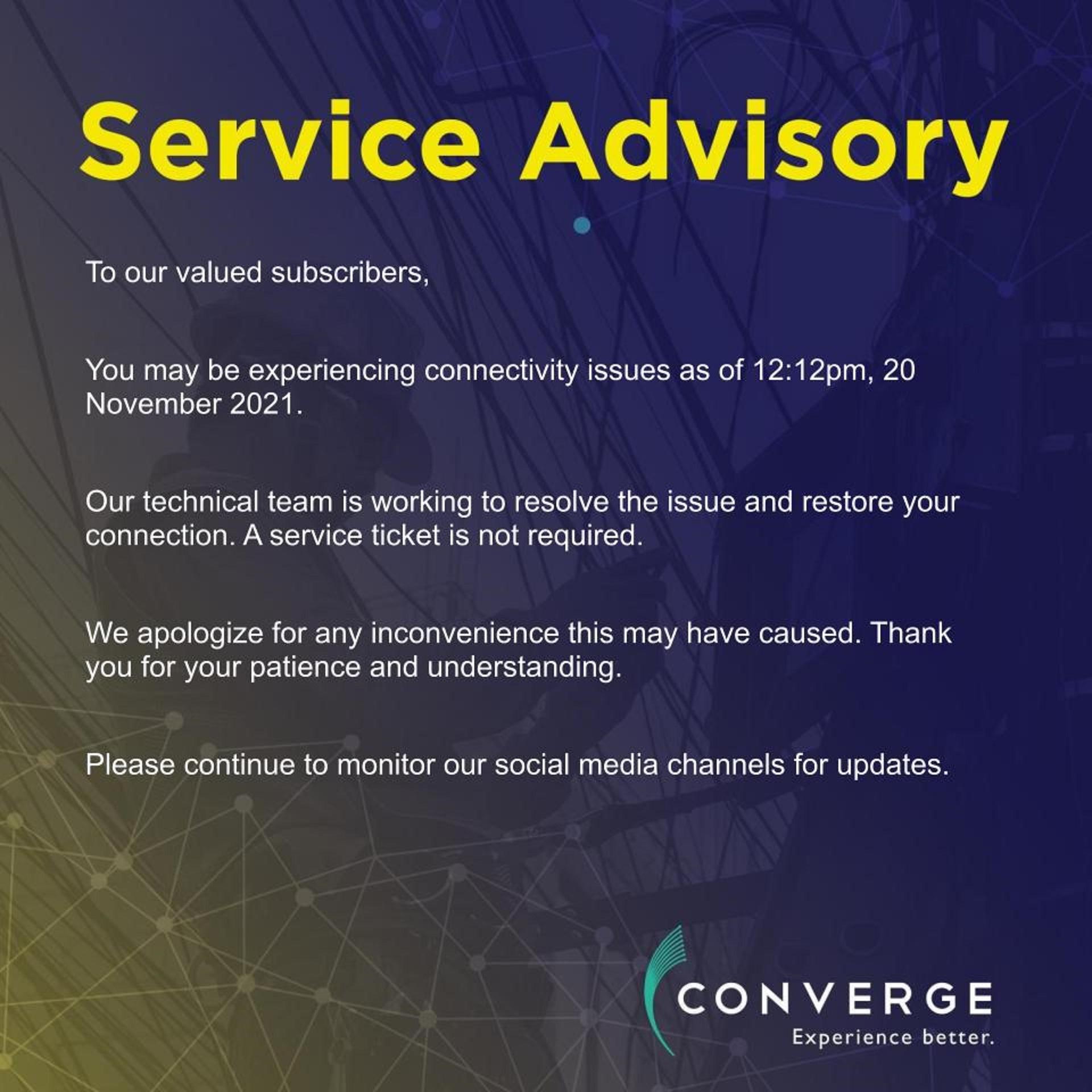 Konvergen ICT mengalami masalah gangguan layanan pada hari Sabtu