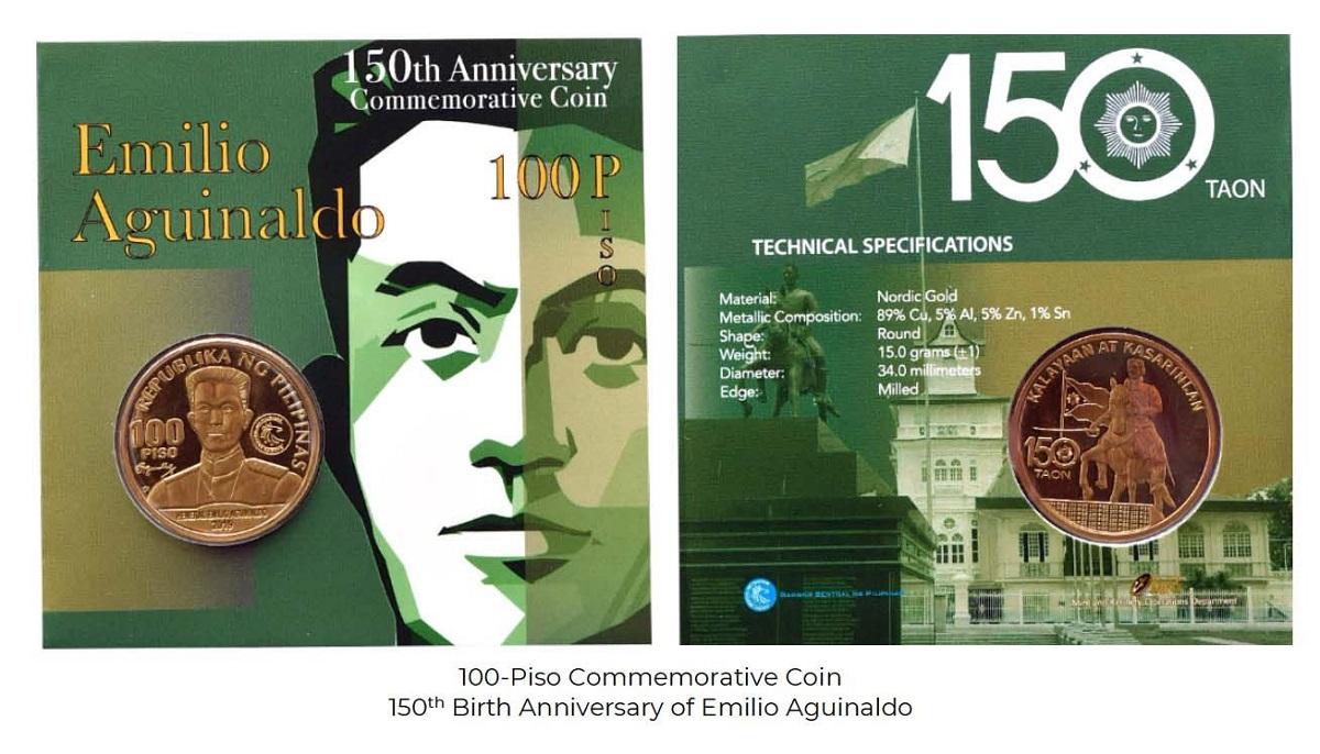 BSP merilis koin P100 yang menampilkan Teresa Magbanua, Mariano Ponce, Emilio Aguinaldo