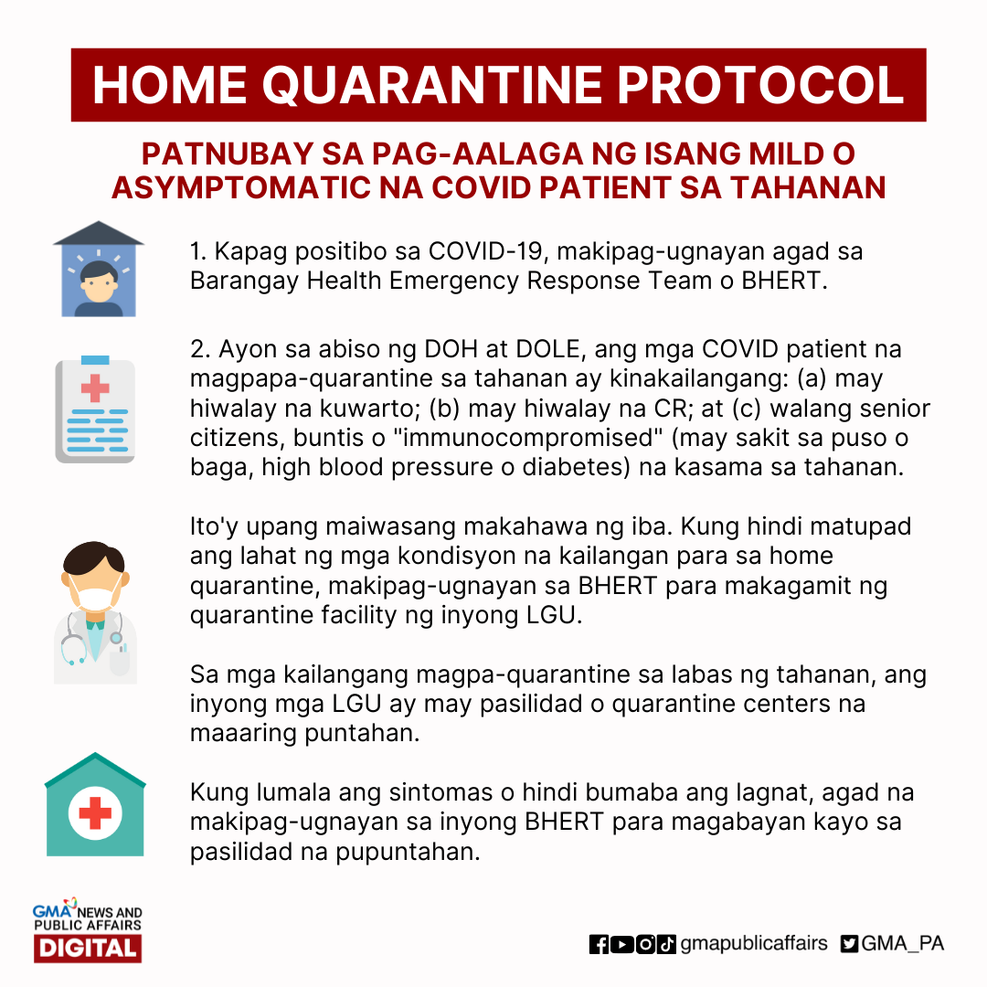 Here’s the home quarantine protocol for mild and asymptomatic COVID19
