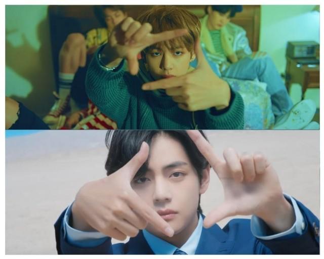 Another one — V forms a square with his fingers as a reference to one of his scenes in "Spring Day."