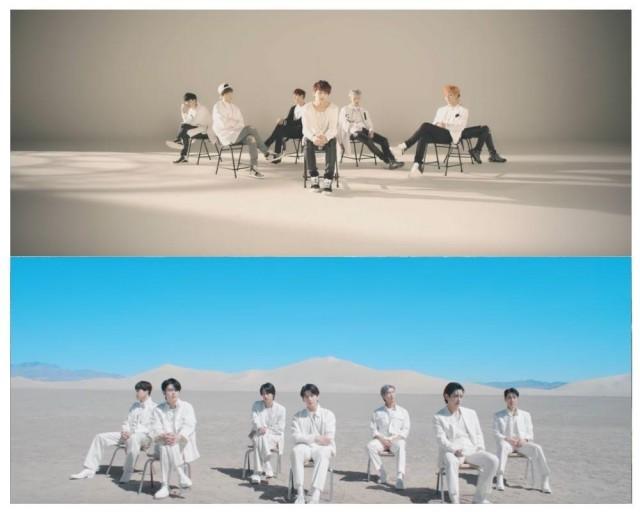 The BTS members have the same seating arrangement they had in the music video for "Just One Day."