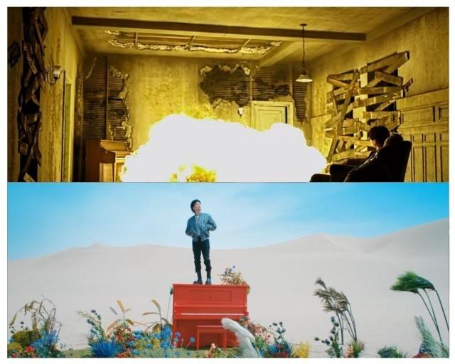 The piano that gets blown up in the "Fake Love" MV gets reunited with Suga, in better shape than ever and even surrounded by flowers.