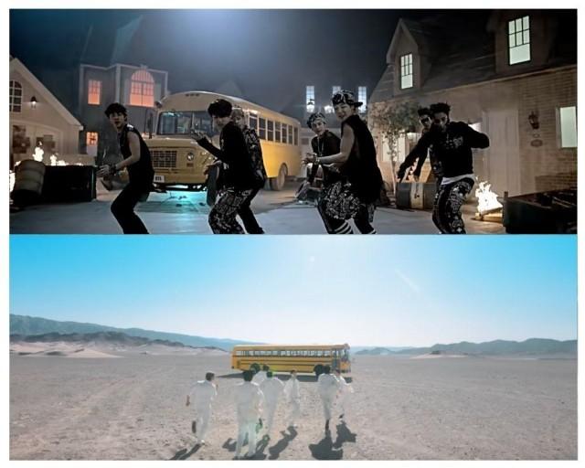 In their first-ever music video "No More Dream," Jin drives a yellow school bus into the scene. Now we see them running back to the bus!