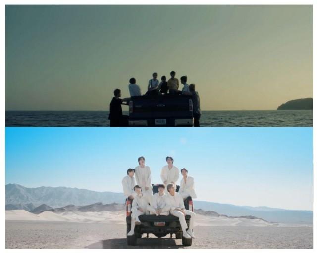 BTS are back on the pick-up truck they used for the "Butterfly on stage: Prologue" video.