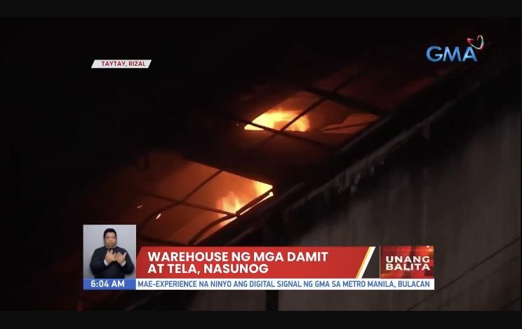 2 petugas pemadam kebakaran terluka saat kebakaran melanda gudang tekstil di Taytay, Rizal GMA News Online