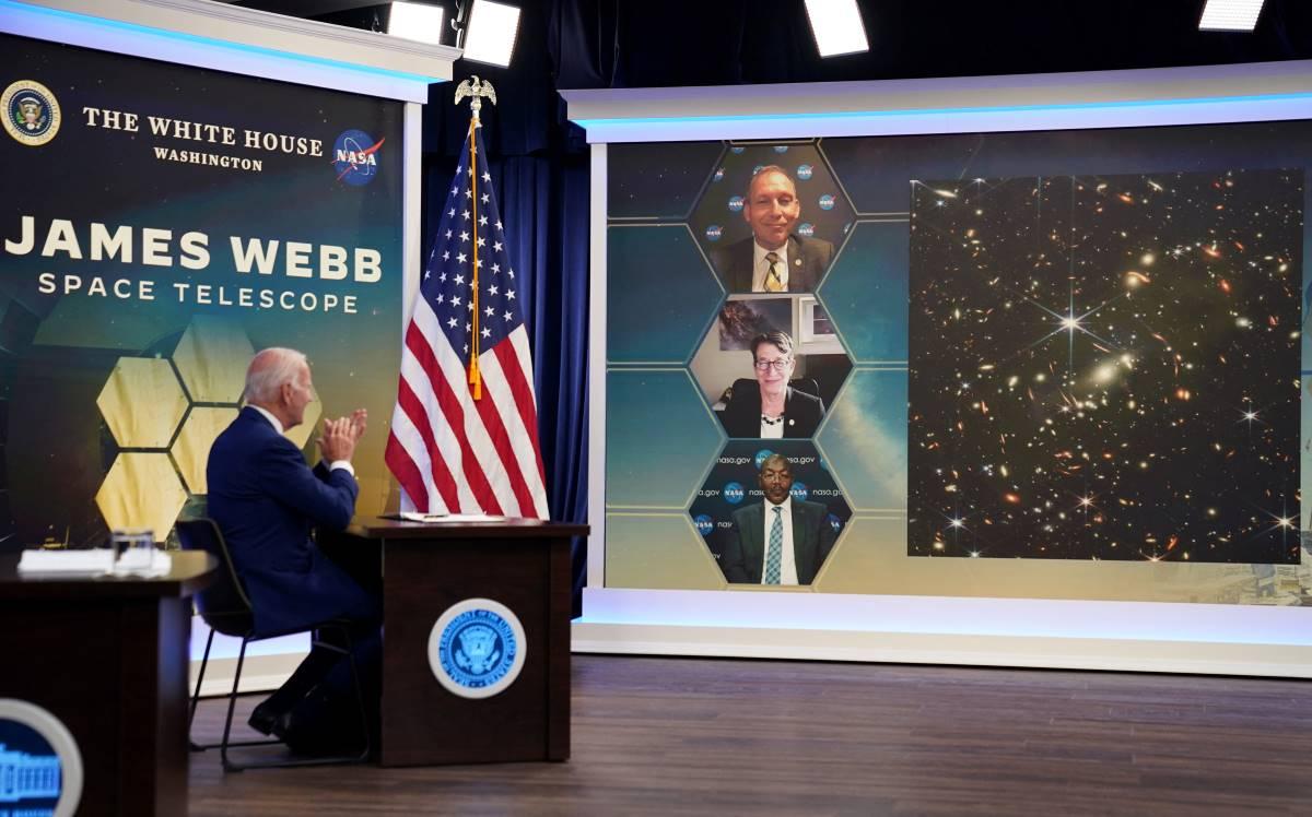 Biden unveils Webb space telescope's first full-color image of distant galaxies