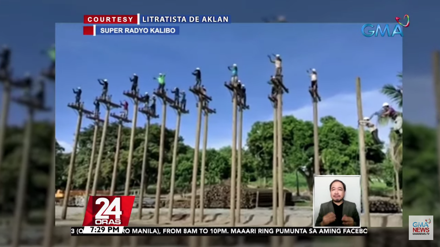 Linemen in Aklan dance on top of posts as part of training | GMA News ...