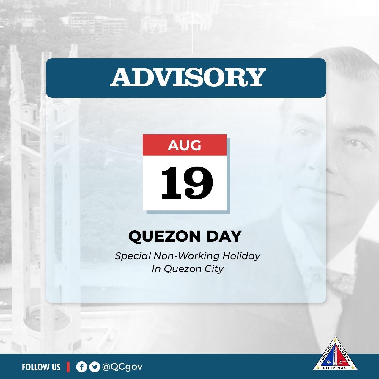 Work in public, private offices in QC suspended on August 19 for Quezon